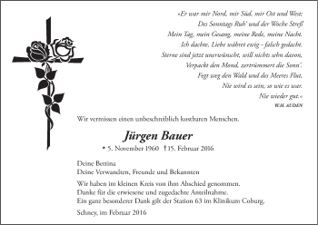 Anzeige von Jürgen Bauer von MGO