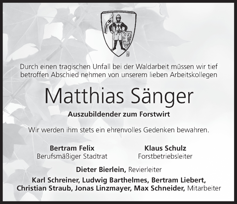  Traueranzeige für Matthias Sänger vom 20.02.2016 aus MGO