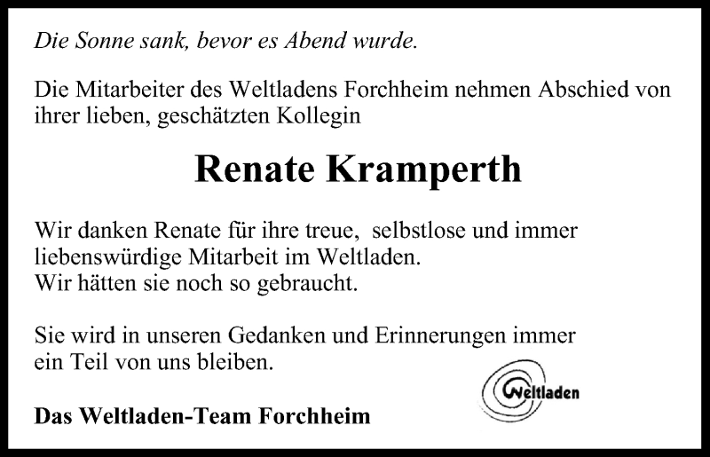  Traueranzeige für Renate Kramperth vom 27.02.2016 aus MGO