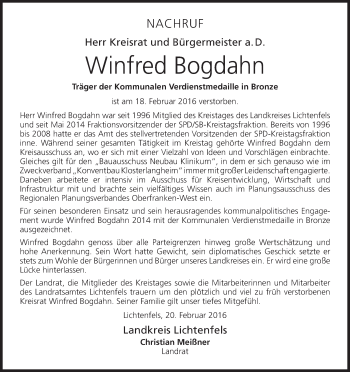 Anzeige von Winfred Bogdahn von MGO