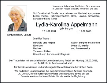 Anzeige von Lydia-Karolina Appelmann von MGO