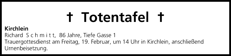 Traueranzeige für Totentafel vom 18.02.2016 vom 18.02.2016 aus MGO