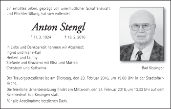 Anzeige von Anton Stengl von MGO