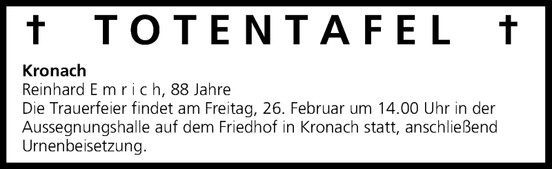  Traueranzeige für Totentafel vom 24.02.2016 vom 24.02.2016 aus MGO