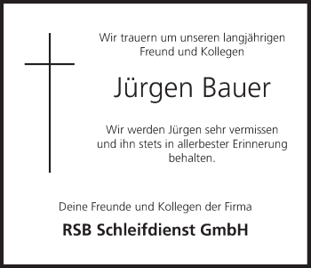 Anzeige von Jürgen Bauer von MGO