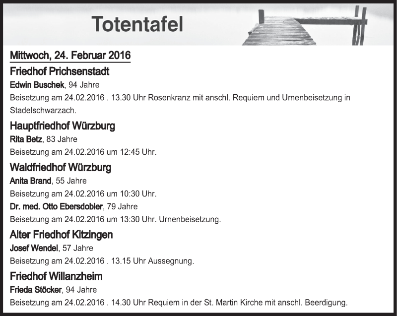  Traueranzeige für Totentafel vom 24.02.2016 vom 24.02.2016 aus MGO
