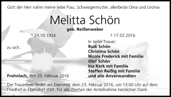 Anzeige von Melitta Schön von MGO