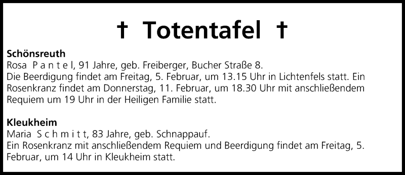  Traueranzeige für Totentafel vom 05.02.2016 vom 05.02.2016 aus MGO