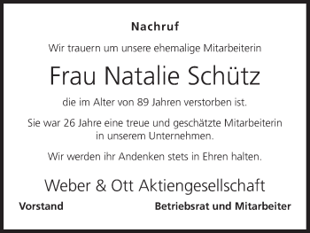 Anzeige von Natalie Schütz von MGO