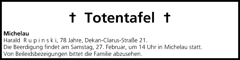  Traueranzeige für Totentafel vom 26.02.2016 vom 26.02.2016 aus MGO