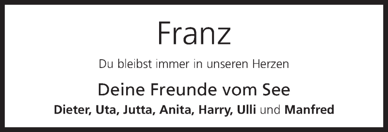  Traueranzeige für Franz  vom 27.02.2016 aus MGO