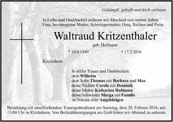 Anzeige von Waltraud Kritzenthaler von MGO