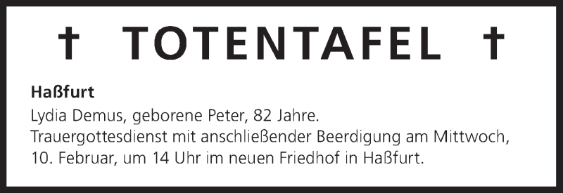  Traueranzeige für Totentafel vom 06.02.2016 vom 06.02.2016 aus MGO