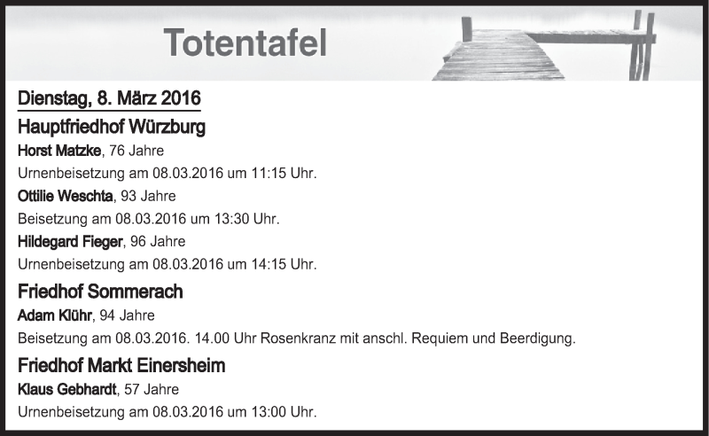  Traueranzeige für Totentafel vom 08.03.2016 vom 08.03.2016 aus MGO