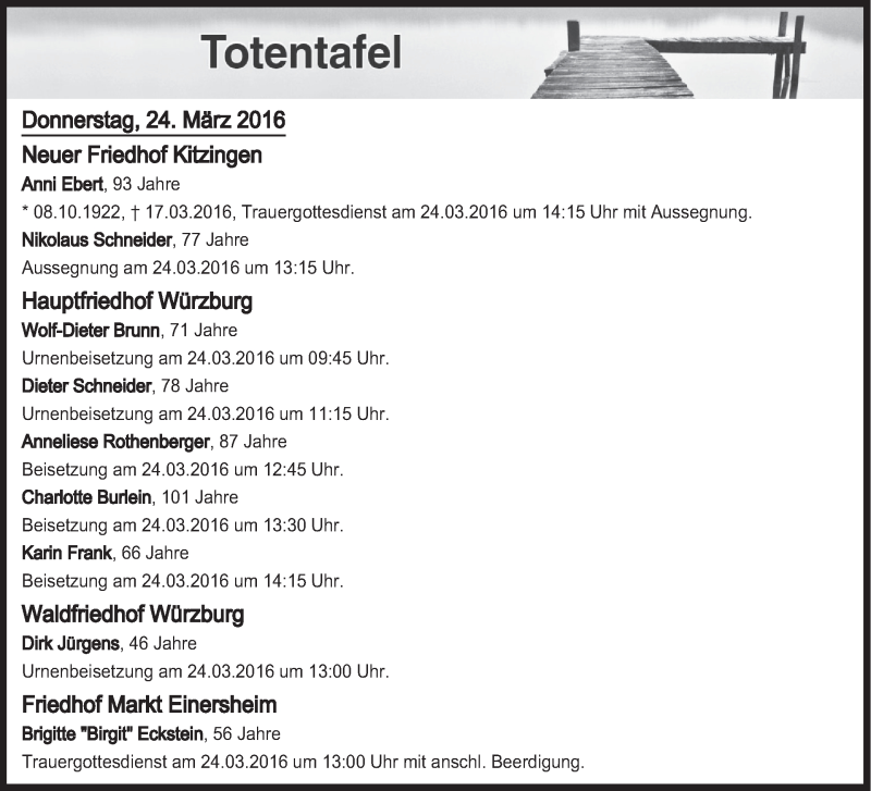  Traueranzeige für Totentafel vom 24.03.2016 vom 24.03.2016 aus MGO