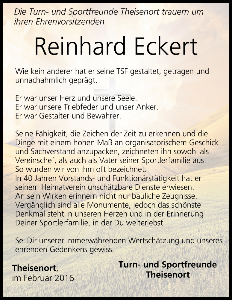  Traueranzeige für Reinhard Eckert vom 05.03.2016 aus MGO