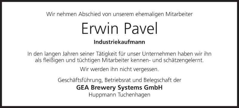  Traueranzeige für Erwin Pavel vom 18.03.2016 aus MGO