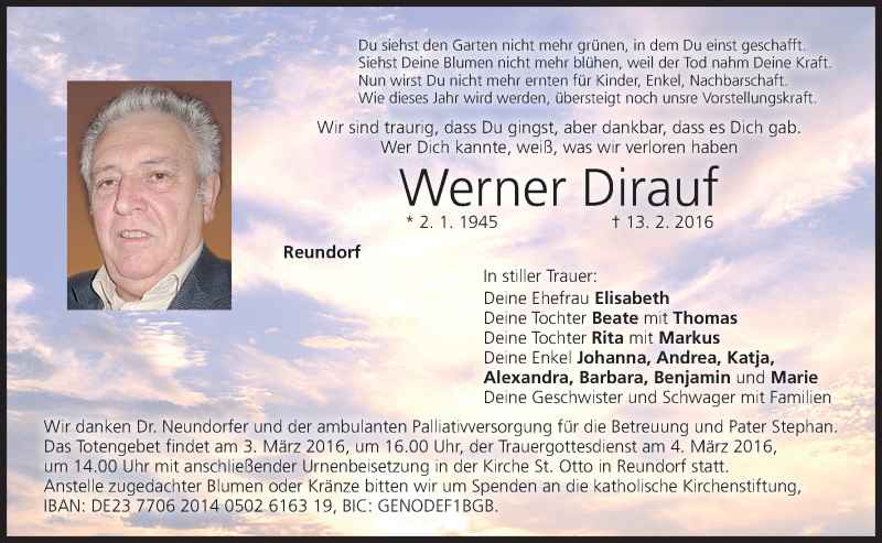  Traueranzeige für Werner Dirauf vom 01.03.2016 aus MGO