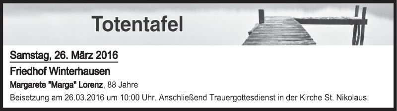  Traueranzeige für Totentafel vom 26.03.2016 vom 26.03.2016 aus MGO