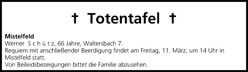  Traueranzeige für Totentafel vom 11.03.2016 vom 11.03.2016 aus MGO