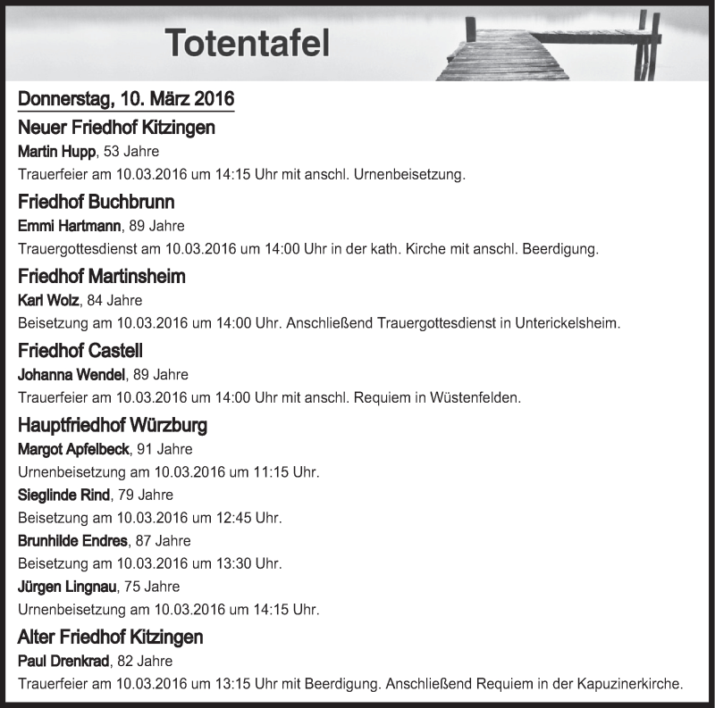  Traueranzeige für Totentafel vom 10.03.2016 vom 10.03.2016 aus MGO