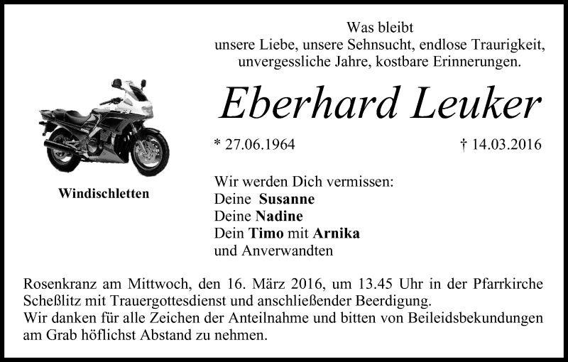  Traueranzeige für Eberhard Leuker vom 15.03.2016 aus MGO