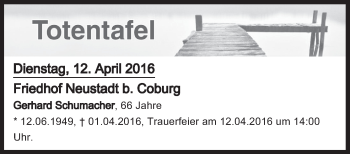 Anzeige von Totentafel vom 12.04.2016 von MGO