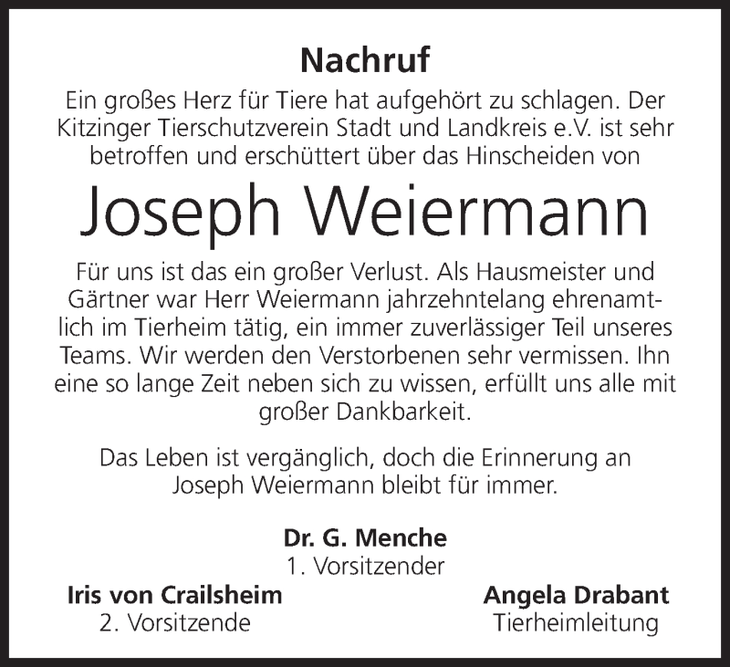  Traueranzeige für Joseph Weiermann vom 27.04.2016 aus MGO