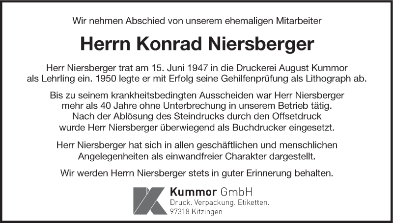  Traueranzeige für Konrad Niersberger vom 22.04.2016 aus MGO