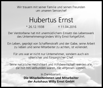 Anzeige von Hubertus Ernst von MGO