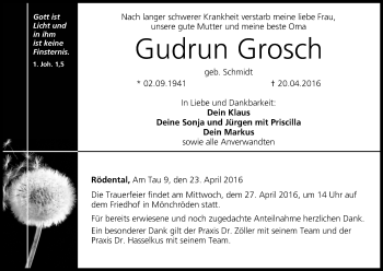 Anzeige von Gudrun Grosch von MGO