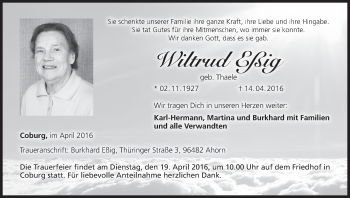Anzeige von Wiltrud Eßig von MGO