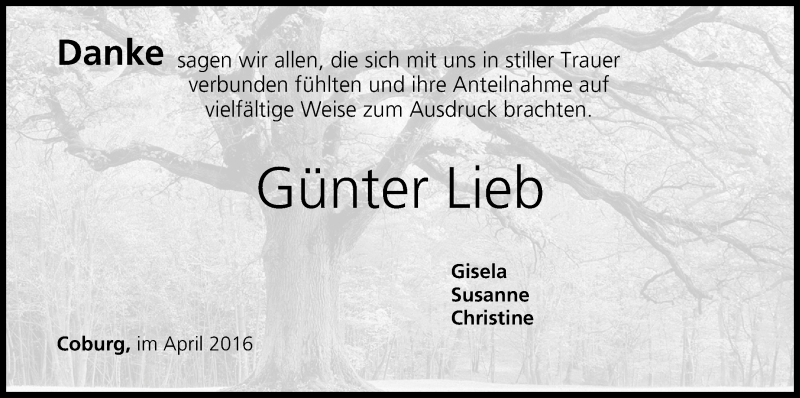  Traueranzeige für Günter Lieb vom 23.04.2016 aus MGO