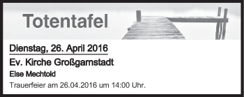 Anzeige von Totentafel vom 26.04.2016 von MGO