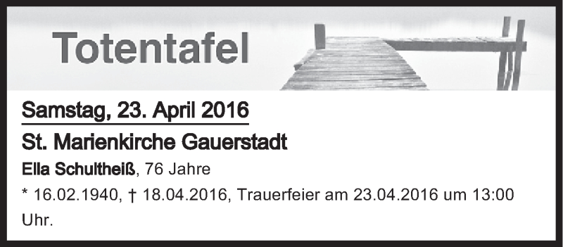  Traueranzeige für Totentafel vom 23.04.2016 vom 23.04.2016 aus MGO