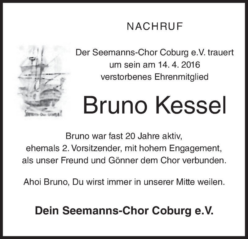  Traueranzeige für Bruno Kessel vom 19.04.2016 aus MGO