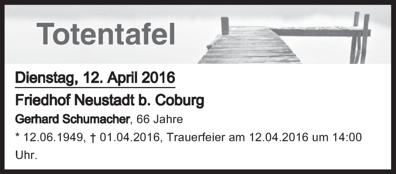 Traueranzeige für Totentafel vom 12.04.2016 vom 12.04.2016 aus MGO