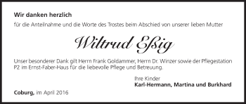 Anzeige von Wiltrud Eßig von MGO