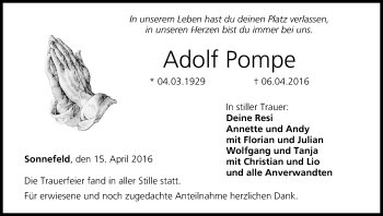 Anzeige von Adolf Pompe von MGO