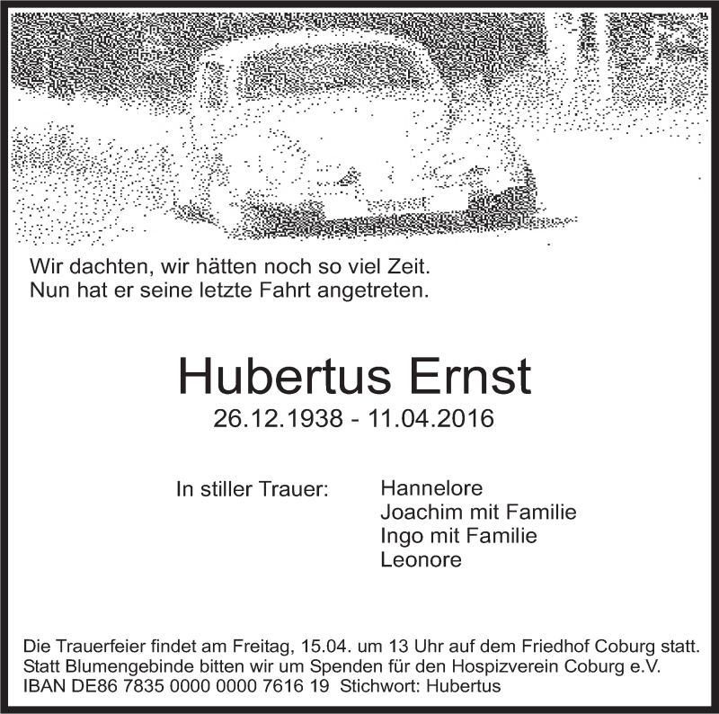  Traueranzeige für Hubertus Ernst vom 14.04.2016 aus MGO