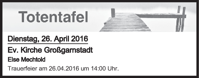  Traueranzeige für Totentafel vom 26.04.2016 vom 26.04.2016 aus MGO