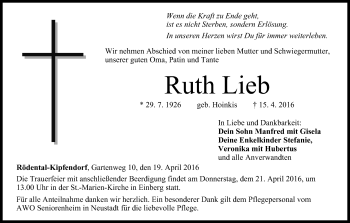Anzeige von Ruth Lieb von MGO