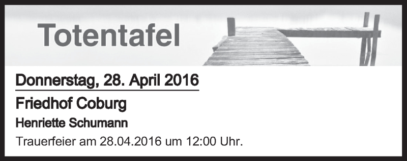  Traueranzeige für Totentafel vom 28.04.2016 vom 28.04.2016 aus MGO