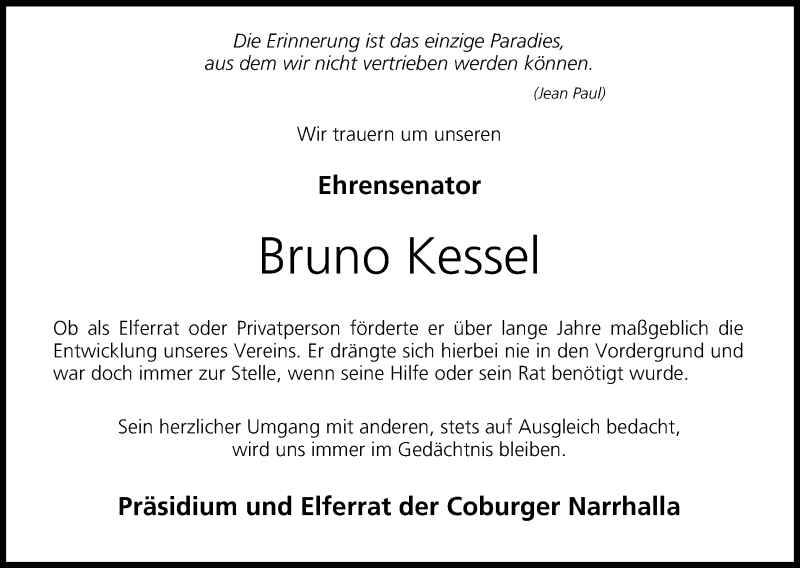  Traueranzeige für Bruno Kessel vom 16.04.2016 aus MGO