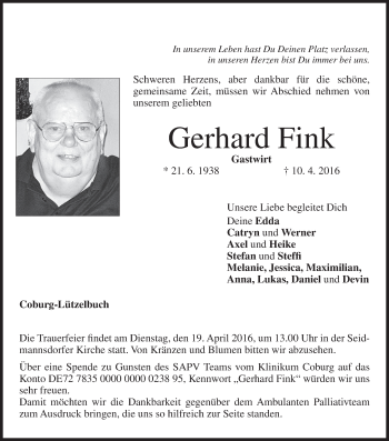 Anzeige von Gerhard Fink von MGO