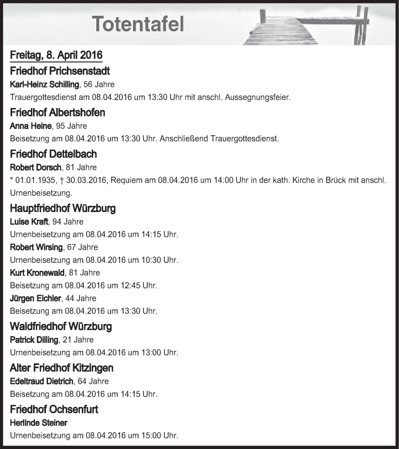  Traueranzeige für Totentafel vom 08.04.2016 vom 08.04.2016 aus MGO