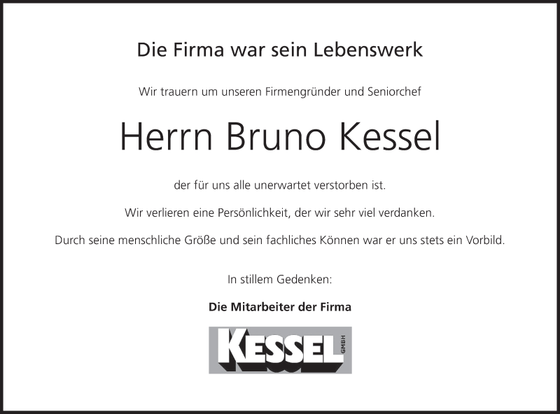  Traueranzeige für Bruno Kessel vom 16.04.2016 aus MGO