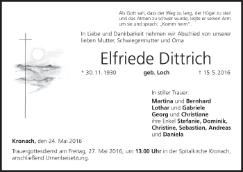 Anzeige von Elfriede Dittrich von MGO