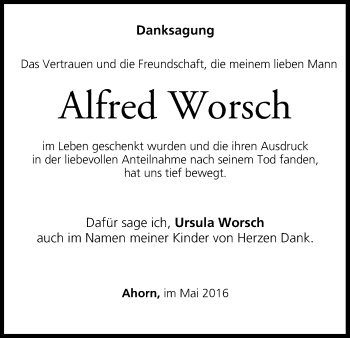 Anzeige von Alfred Worsch von MGO