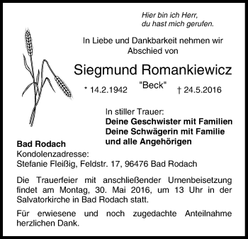 Anzeige von Siegmund Romankiewicz von MGO